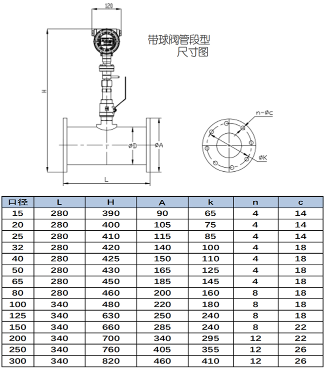 管道式氮氣流量計尺寸圖二